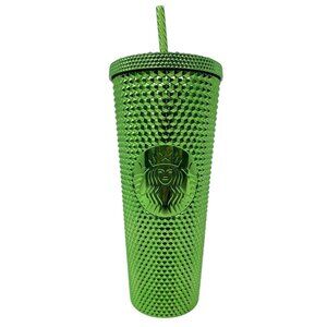 Starbucks Coffee Metallic Green Studded Bling 24 oz Tumbler Cold Cup Christmas